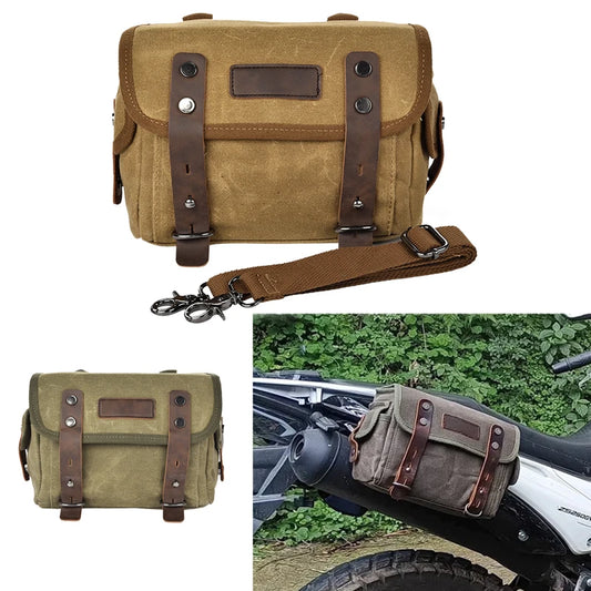 Waxed Canvas Motorcycle Saddlebag Waterproof Vintage Retro Side Bag - EXPROTAS