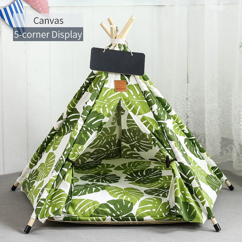 Pet Teepee Tent | Portable Indoor Dog Cat Bed with Cushion and Blackboard