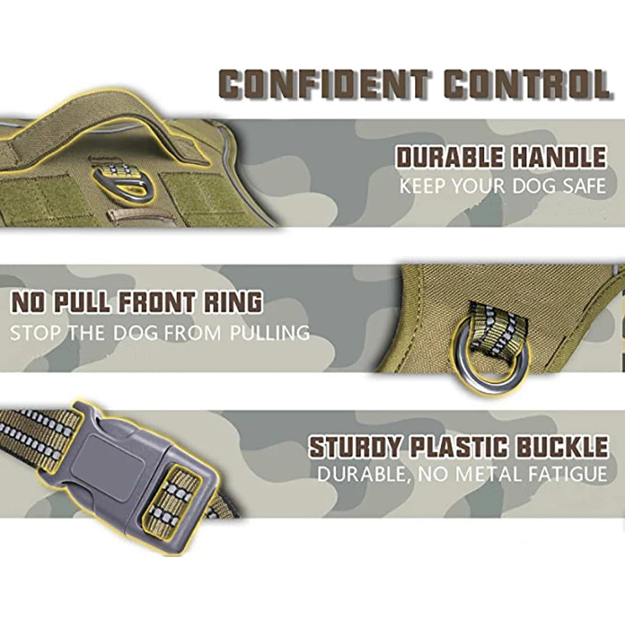 1Pc Dog Tactical Harness Adjustable Military Vest Reflective Handle Large