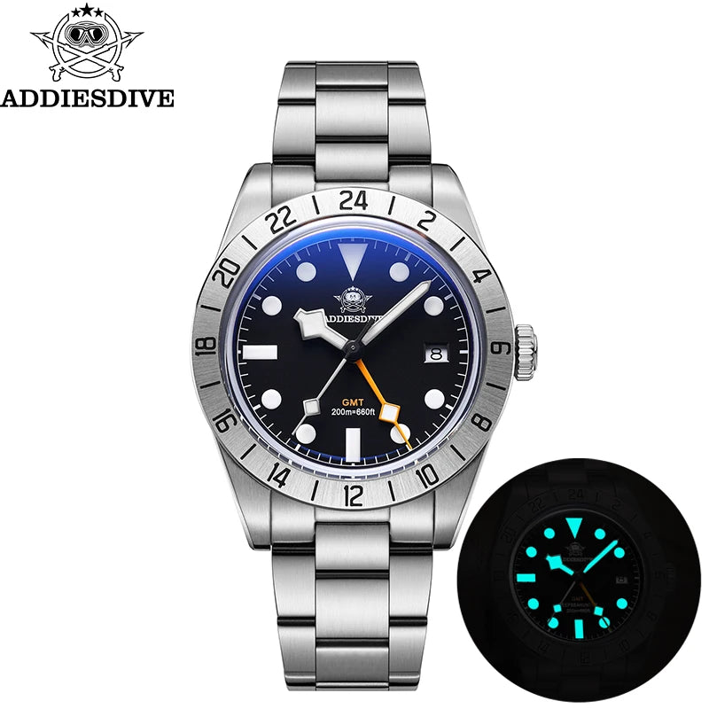 Addiesdive 39mm Bubble Mirror GMT Quartz Watch 20Bar Waterproof for Men