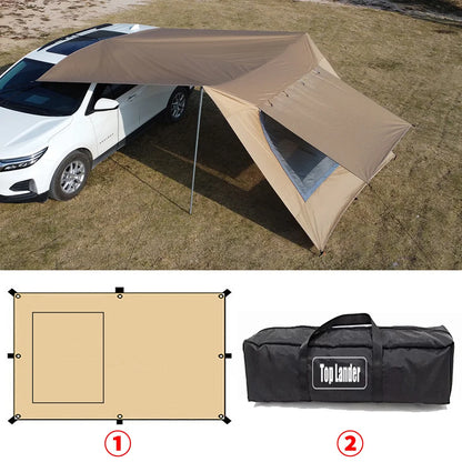 SUV Car Awning Tarp Tent w/ Mesh Skylight Waterproof Camping Sun Shelter