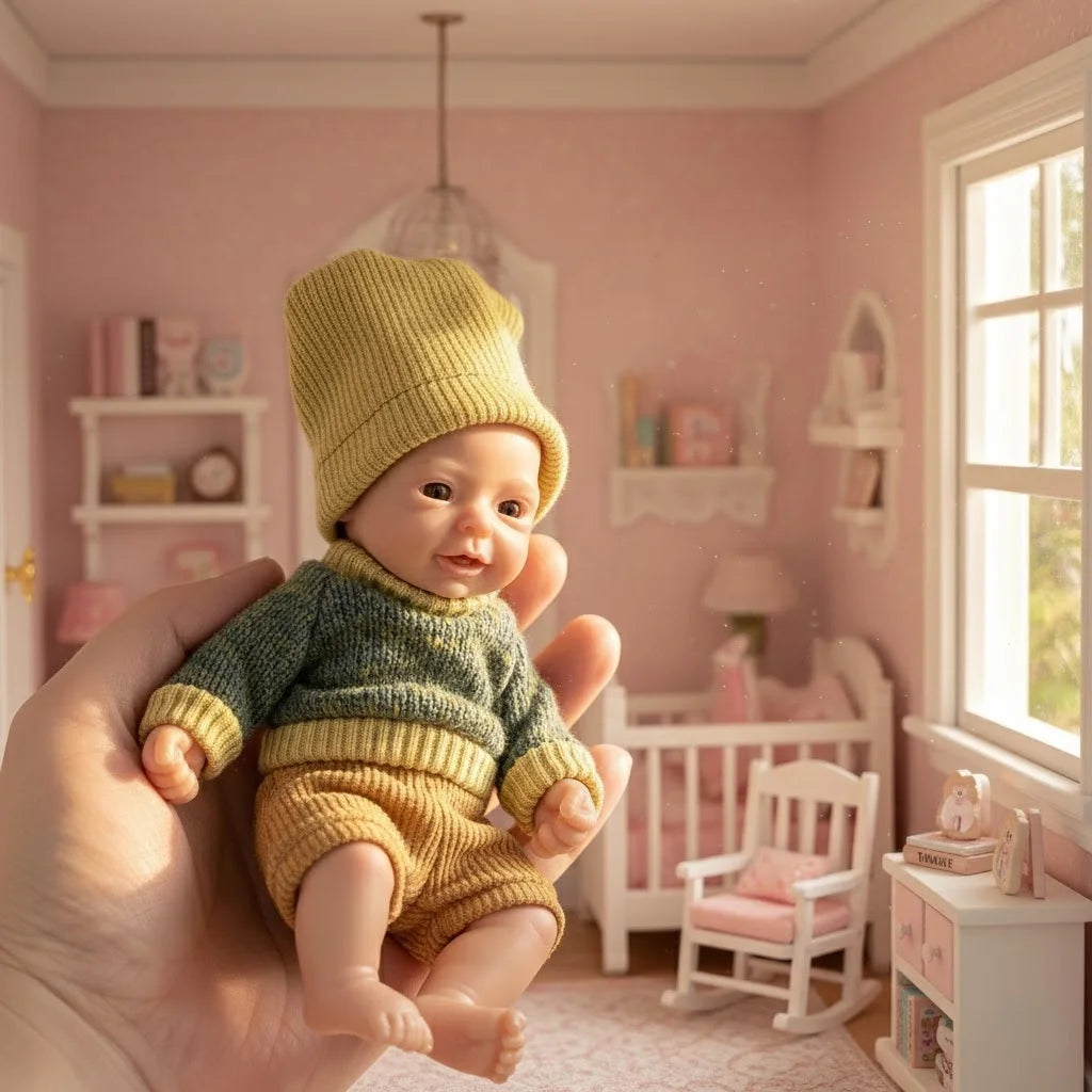 AnjoDoll 6 Inch Full Body Silicone Reborn Baby Boy Doll Palm Size Soft Bebe