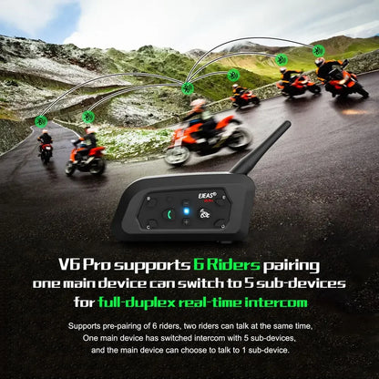 Bluetooth Motorcycle Helmet Intercom Headset 1200m Waterproof for 6 Riders