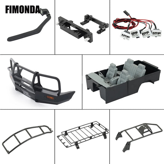 1/10 RC Crawler LC80 ABS Body Interior Roof Rack Bull Bar LED SCX10 TRX4
