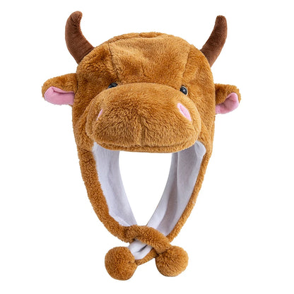 Unisex Funny Bulls Head 3D Animal Decorative Hat Winter Cap for Adults