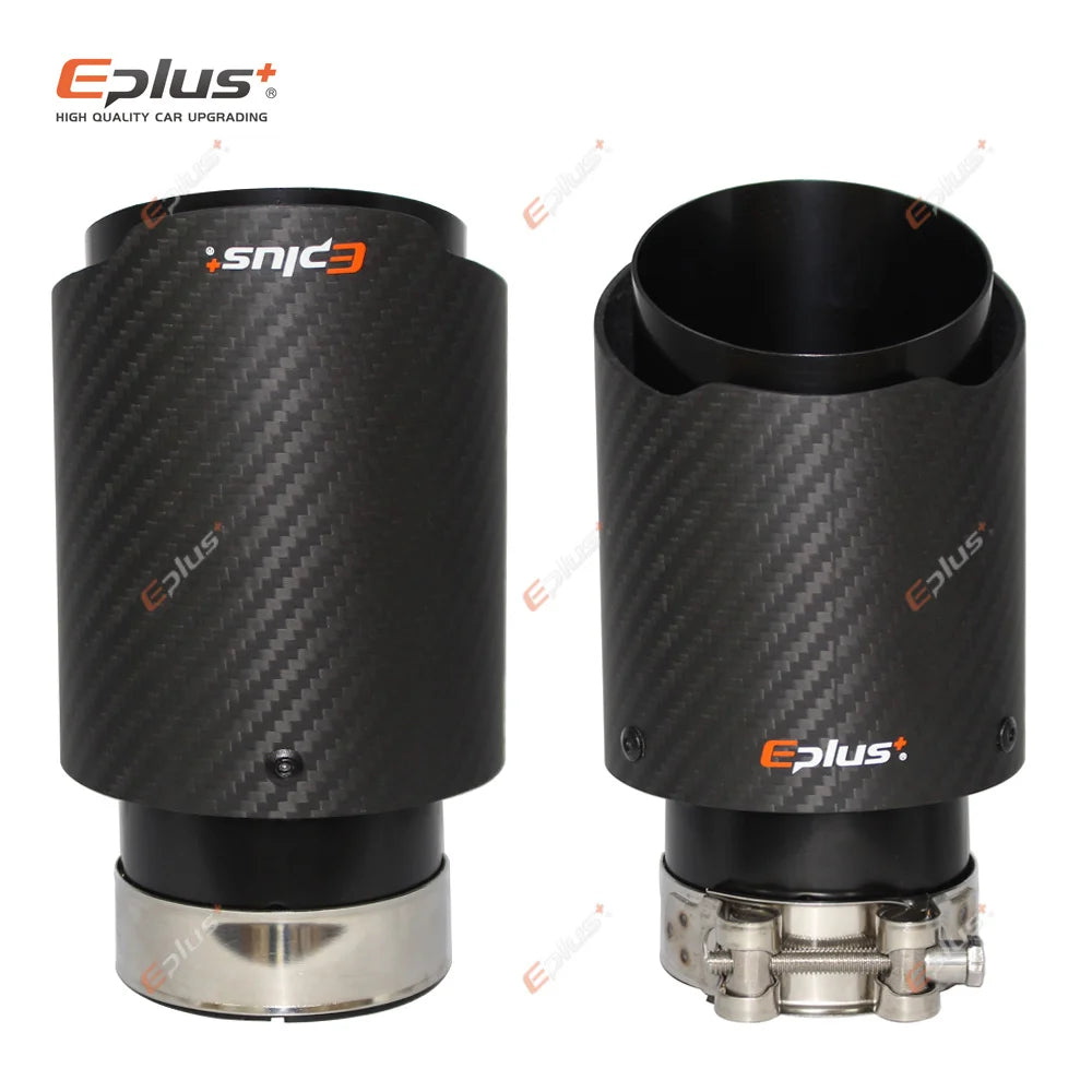EPLUS Matte Carbon Fiber Exhaust Tip Black Stainless Straight for Akrapovic