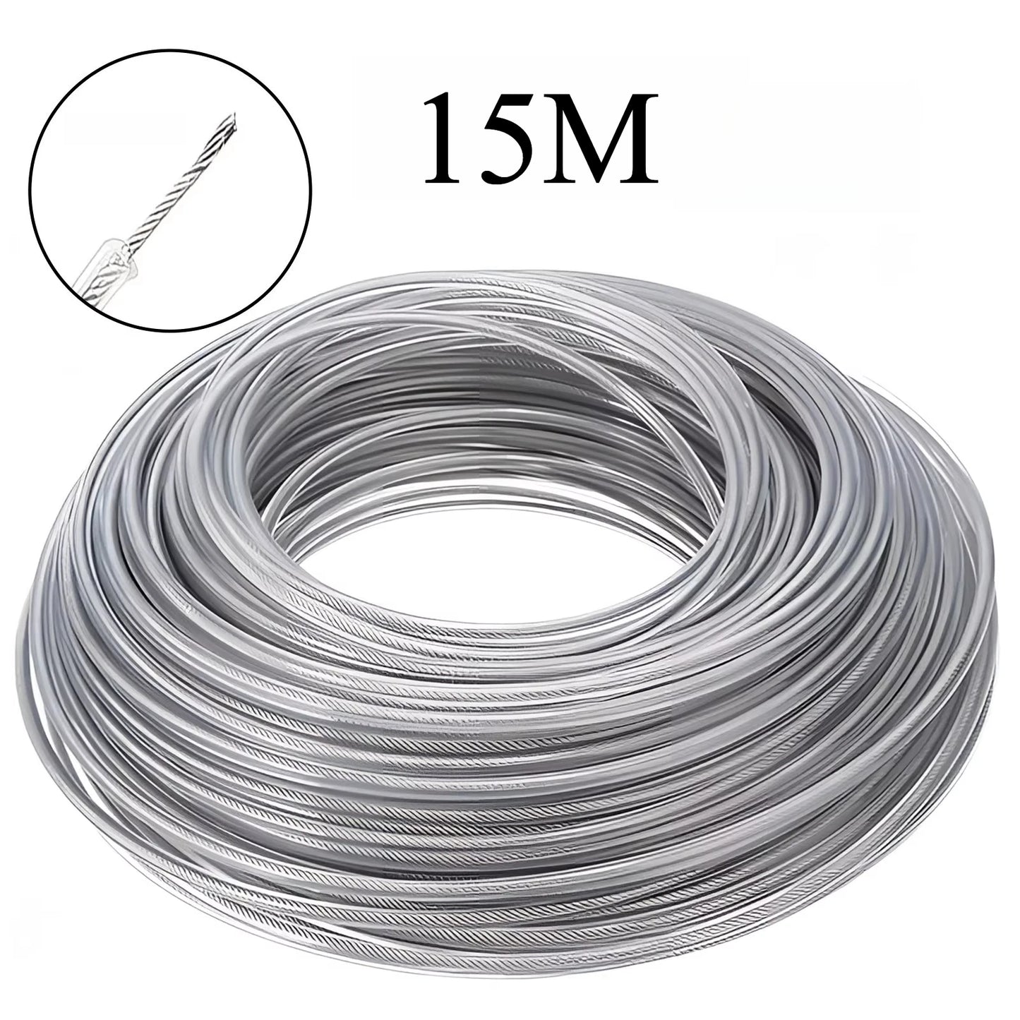 Grass Cutting Rope 15M Steel Wire Trimmer Line Nylon Garden Strimmer