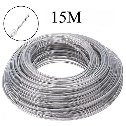 Grass Cutting Rope 15M Steel Wire Trimmer Line Nylon Garden Strimmer