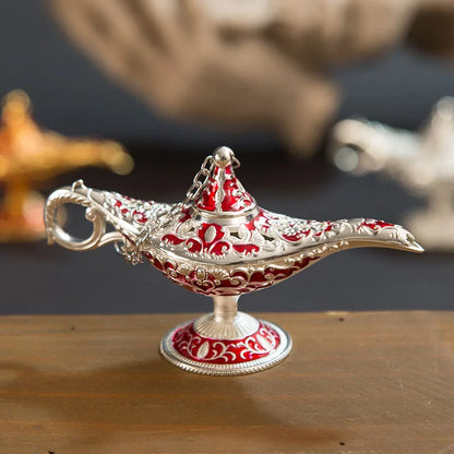 12cm Classic Aladdin Magic Genie Lamp Incense Burner Retro Wishing Oil Decor