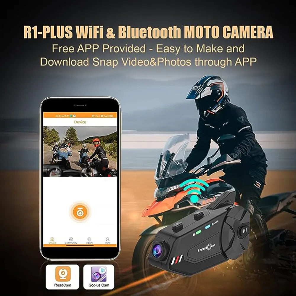 Freedconn R1 Plus Motorcycle Helmet Bluetooth Intercom 1080p Dash Cam Headset