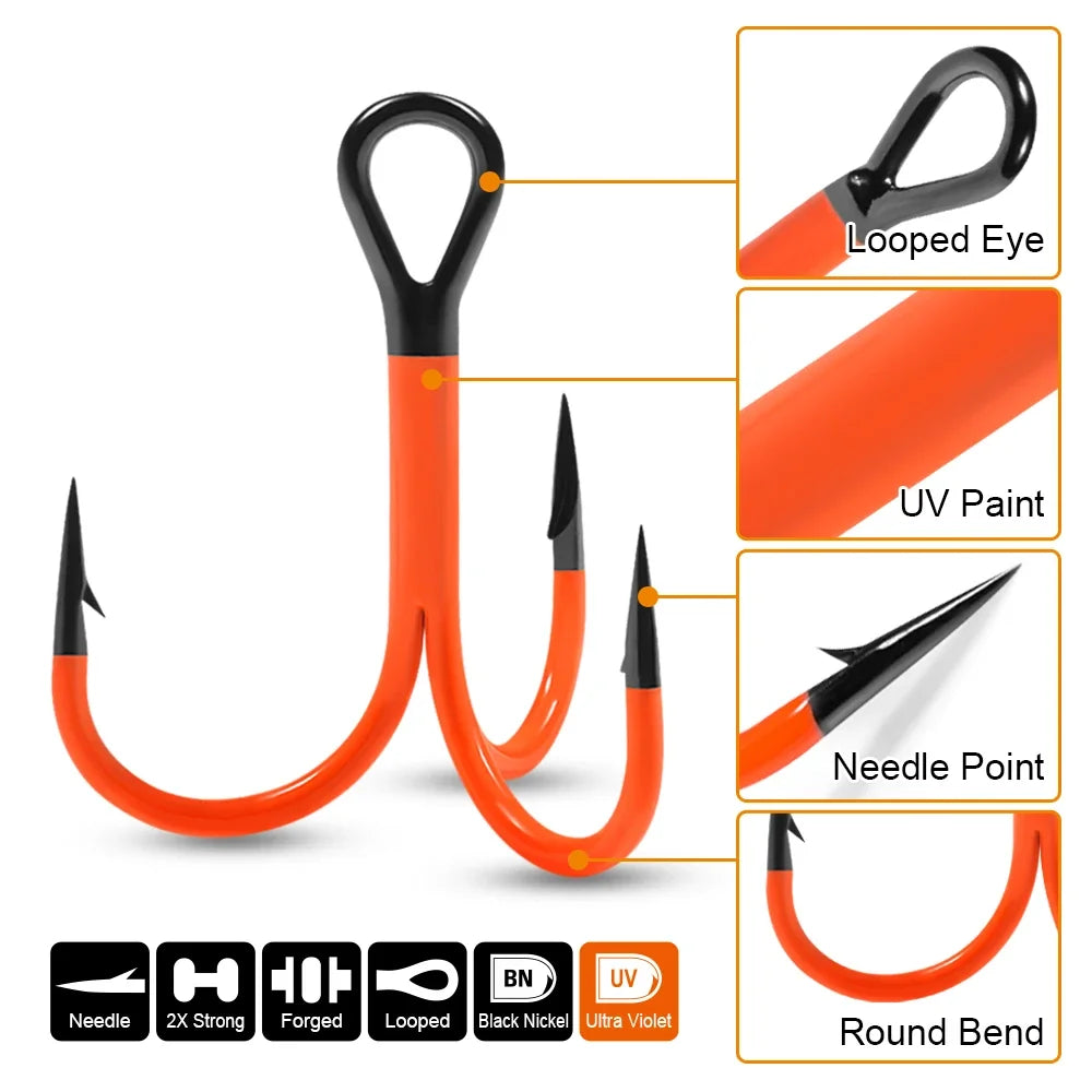 Flame Treble Hook Spinpoler UV Hi-Carbon Steel No 2-0 Fishing Tackle