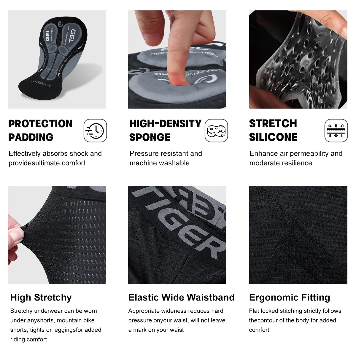 X-TIGER Men’s 5D Gel Cycling Underwear Shorts Shockproof MTB Road Bike Liner