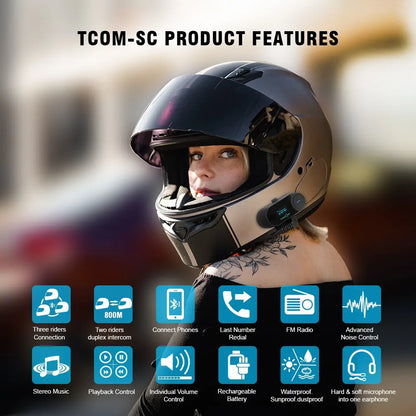 Freedconn T Com SC Motorcycle Helmet Bluetooth Intercom 6 Riders FM Music Share