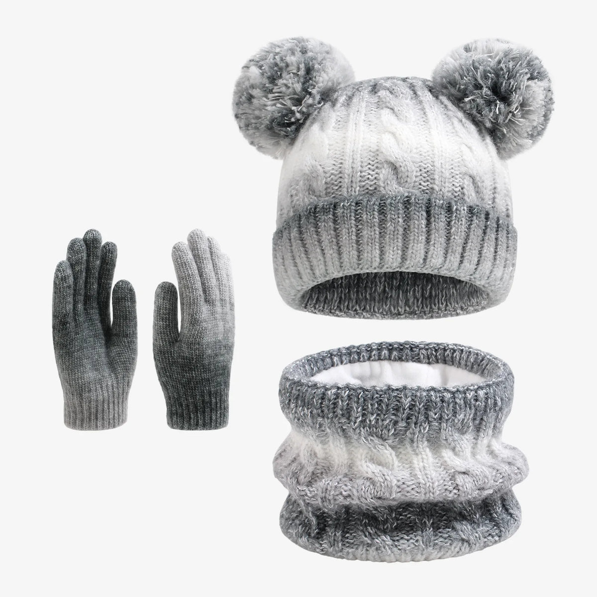 Kids Winter Hat Scarf Gloves 3Pcs Set Warm Knitted Beanie Pom