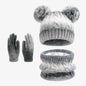 Kids Winter Hat Scarf Gloves 3Pcs Set Warm Knitted Beanie Pom