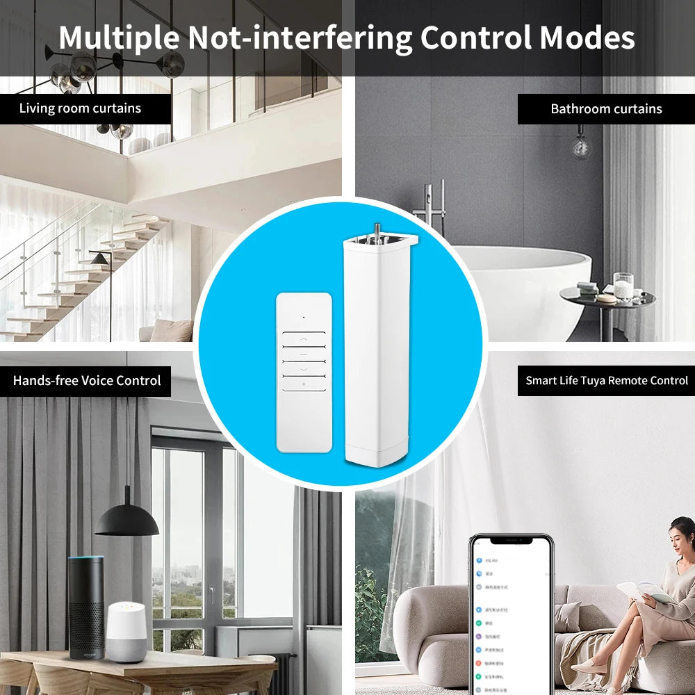 Tuya Smart Curtain Motor WiFi Zigbee RF Remote Alexa Google App Control - EXPROTAS