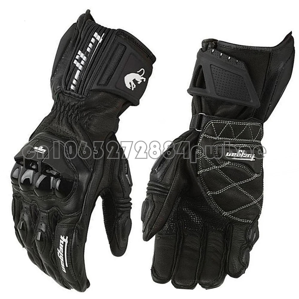 Biker Leather Gloves Motorcycle Black Carbon Fiber Protective Gear
