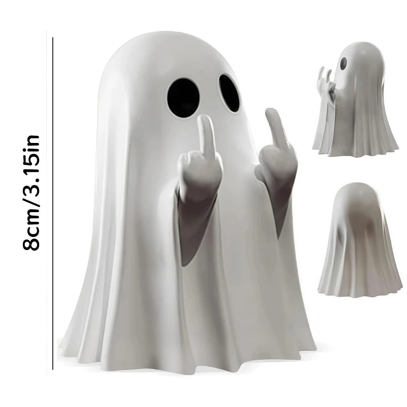 Cute Middle Finger Ghost Statue Small Halloween Decor for Home Centerpiece