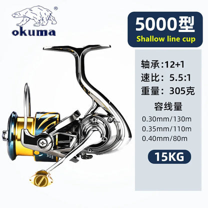 Okuma Fishing Reel 12+1BB Max Drag 15KG Spinning Reel 1000-5000 Size