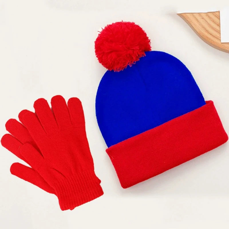 2pc Funny Christmas Beanie Hat Gloves Unisex Winter Knit Costume Accessories