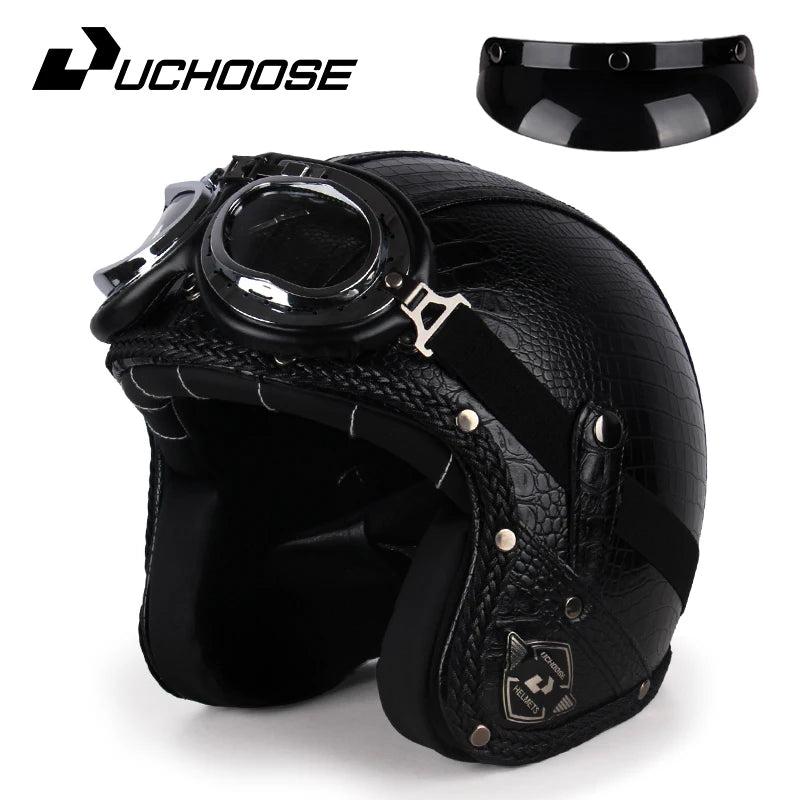 Uchoose Retro Motorcycle Helmet Open Face Chopper ABS Material Vintage