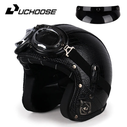 Uchoose Retro Motorcycle Helmet Open Face Chopper ABS Material Vintage
