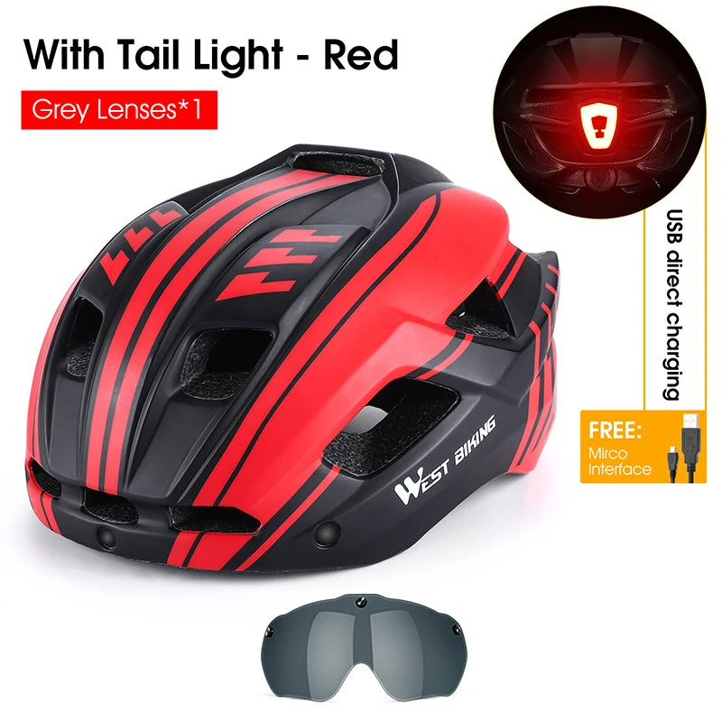 WEST BIKING Men Women Cycling Helmet With Taillight Goggles Sun Visor Bicycle Helmet MTB Road Bike Safe Cap Motorcycle Helmet-EXPROTAS