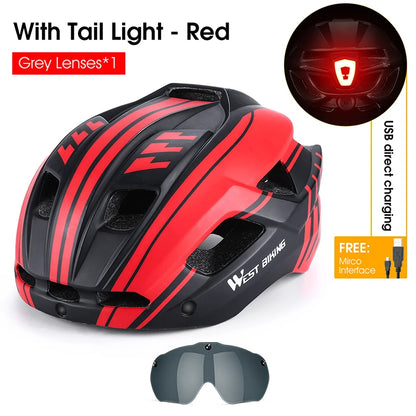 WEST BIKING Men Women Cycling Helmet With Taillight Goggles Sun Visor Bicycle Helmet MTB Road Bike Safe Cap Motorcycle Helmet-EXPROTAS