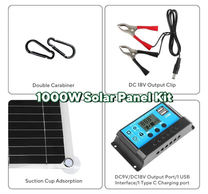1000W 12V Solar Panel Kit with 10A-100A Controller for RV Car Caravan Battery