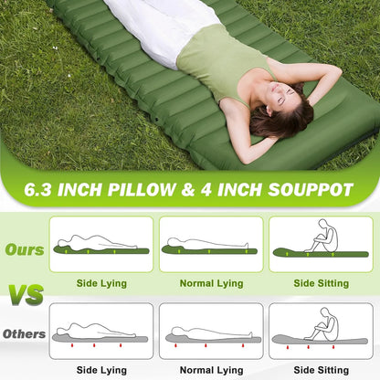 Extra Thick Camping Sleeping Pad 4 Inch Self-Inflating Outdoor Mat
