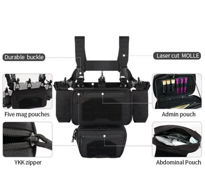 YAKEDA Tactical Chest Rig Vest Modular Molle w/ Mag Pouch Laser-Cut Adjustable