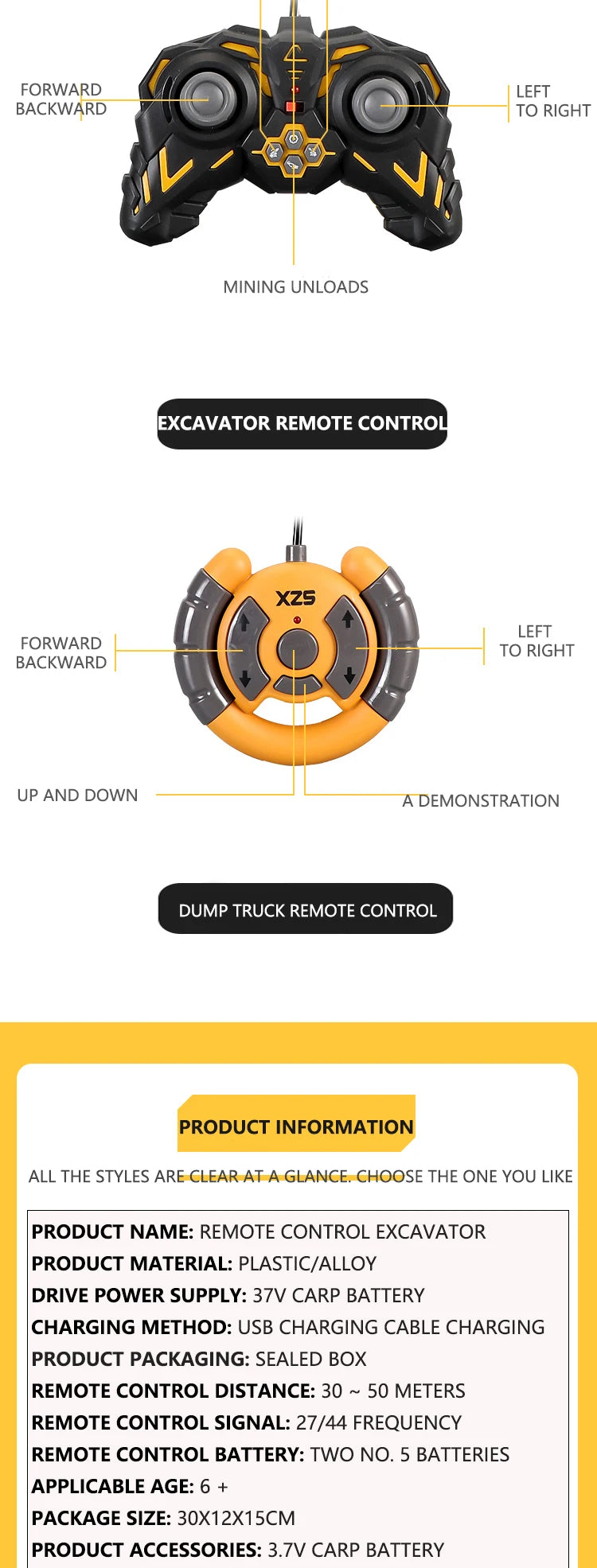 RC Excavator Dumper Car 2.4G Remote Control Engineering Vehicle Crawler Truck Bulldozer Toys for Boys Kids Christmas Gifts-EXPROTAS