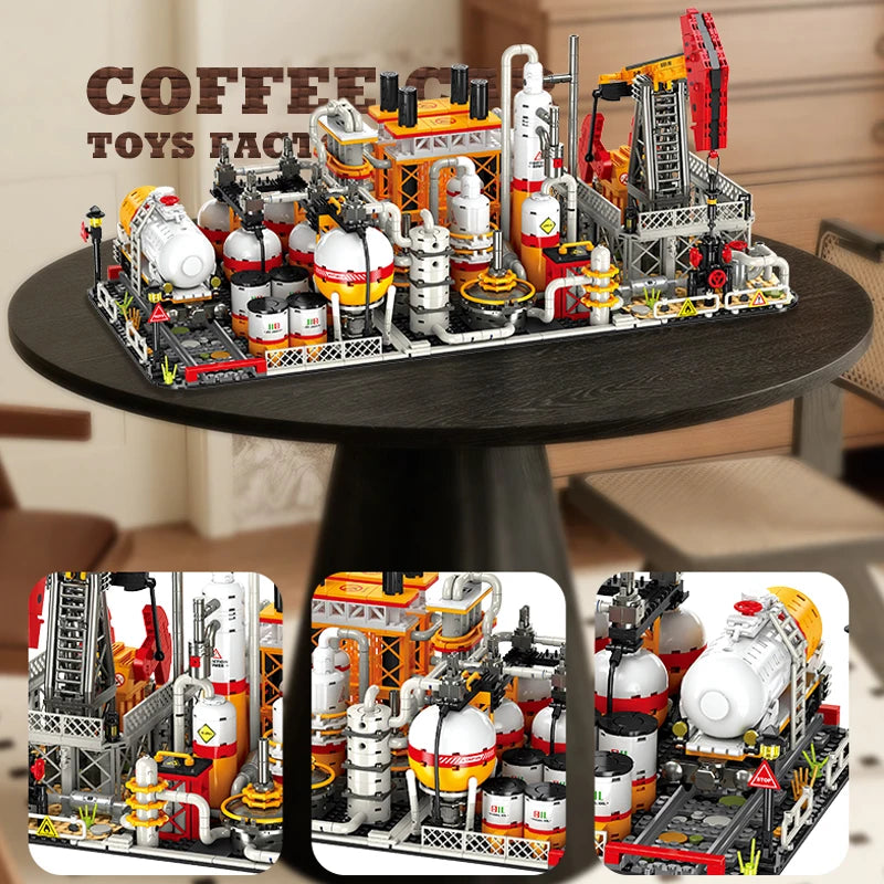 City Street View Industrial Factory Building Blocks Oil Pump MOC Plant Model Toy Gift