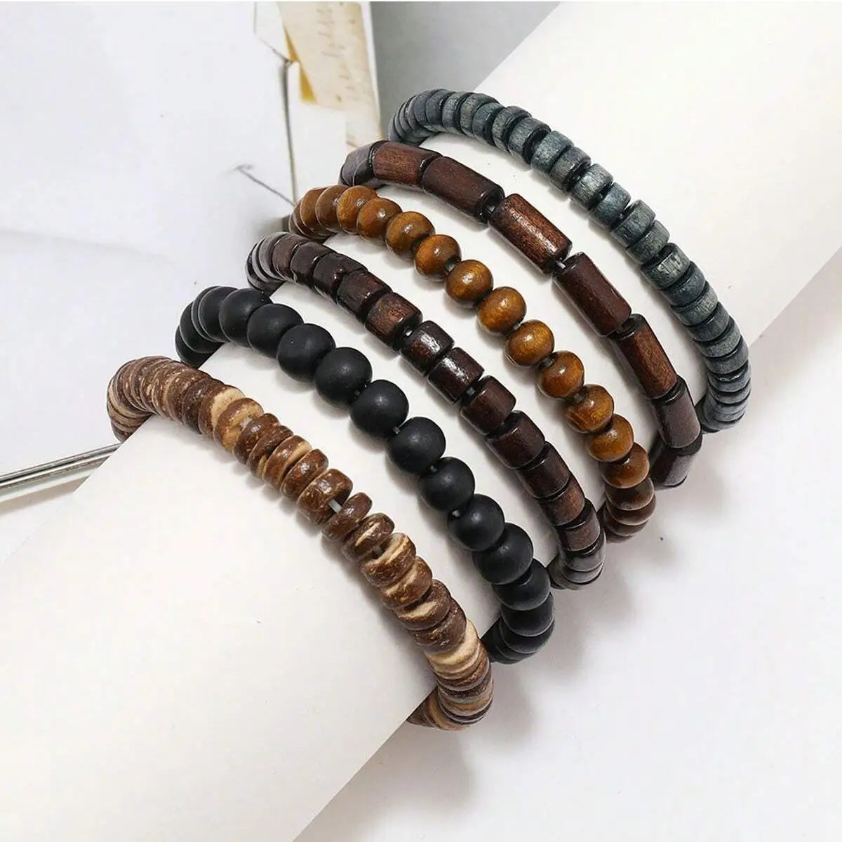 6PCS Wodeen Braided Wrap Leather Bracelet for Men Surfer Wristband Black Brown