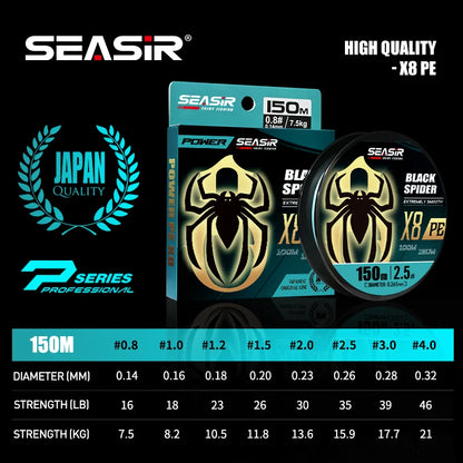 Seasir P-Series Black Fishing Line 150M 16-46Lb Braided Multifilament