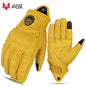 Vintage Genuine Leather Motorcycle Gloves Summer Perforated Breathable CE Approved