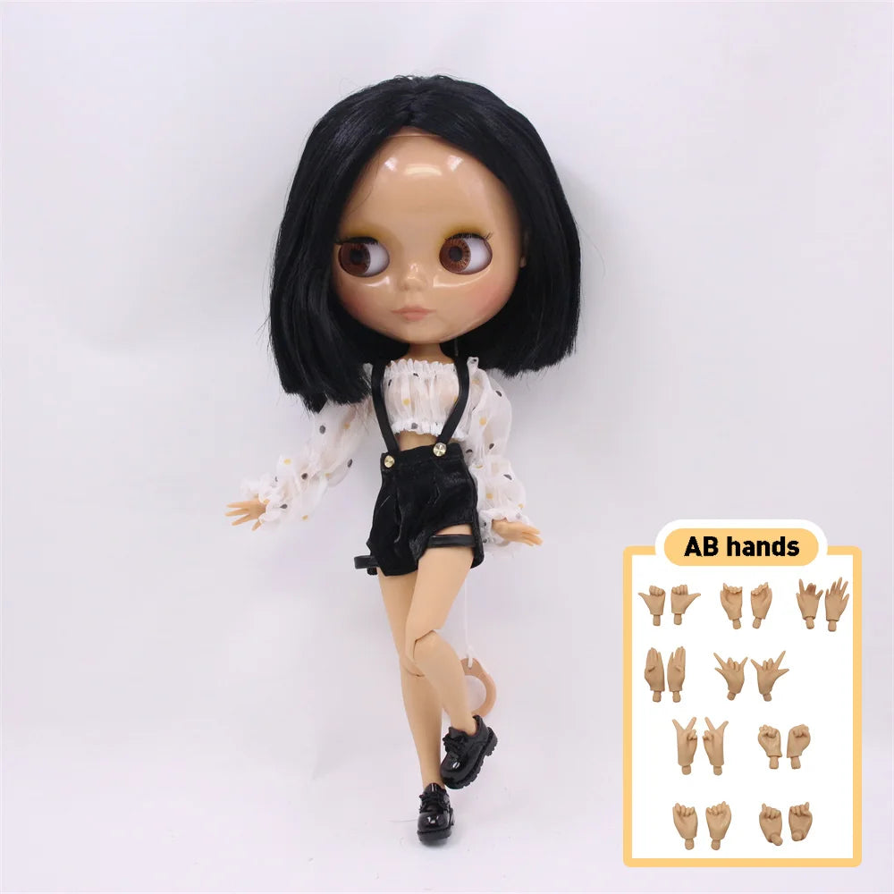 ICY DBS Blythe Doll Black Hair Joint Body Glossy Matte Face DIY Dress Up