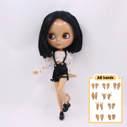 ICY DBS Blythe Doll Black Hair Joint Body Glossy Matte Face DIY Dress Up