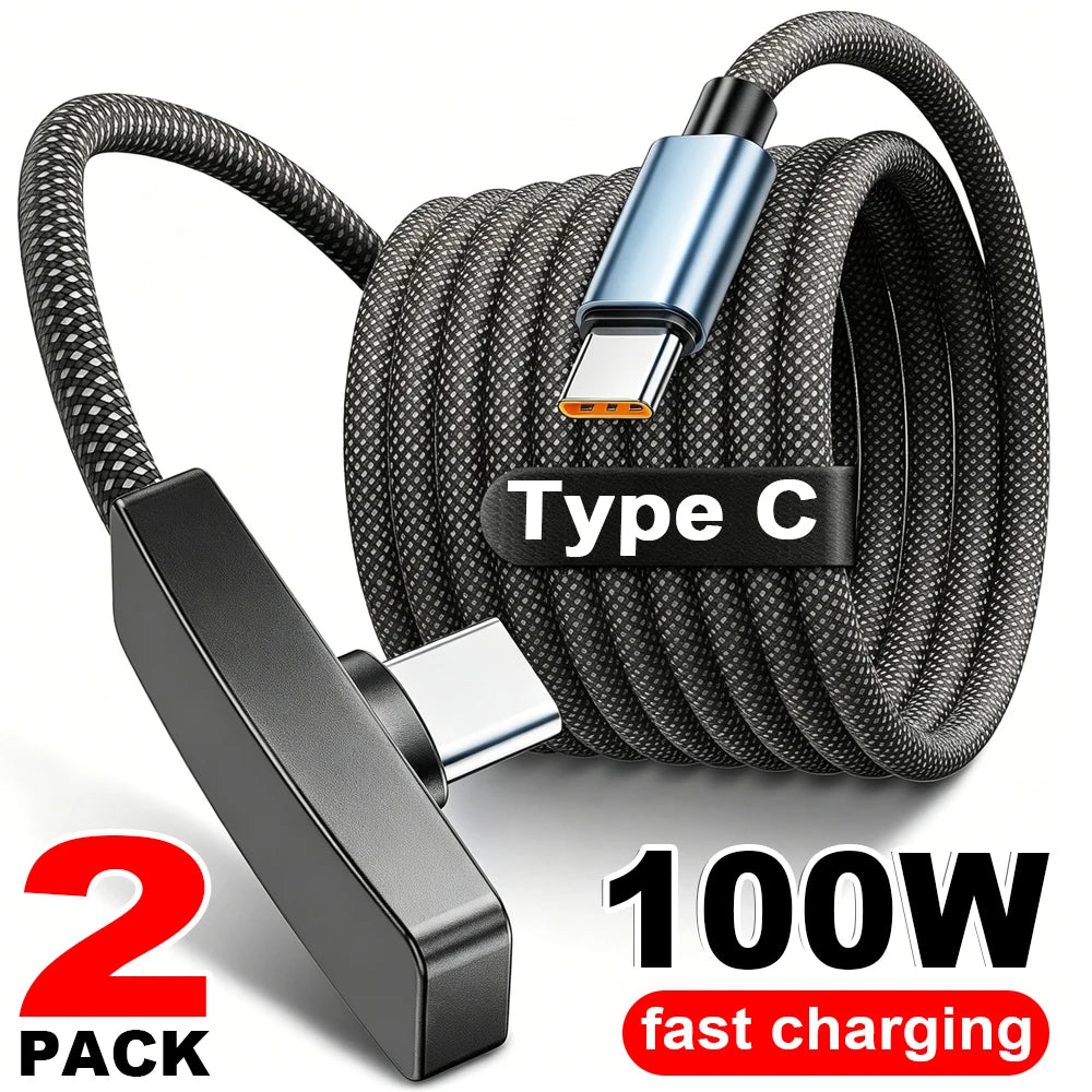 USB Type Cable 100W Fast Charging 90 Degree Right Angle Data Lead