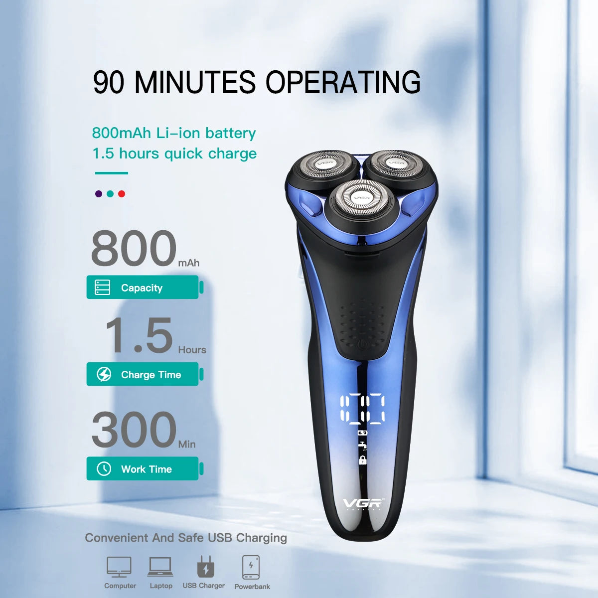 VGR Electric Shaver Men Rechargeable Cordless Beard Foil Razor Trimmer
