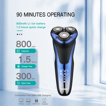 VGR Electric Shaver Men Rechargeable Cordless Beard Foil Razor Trimmer