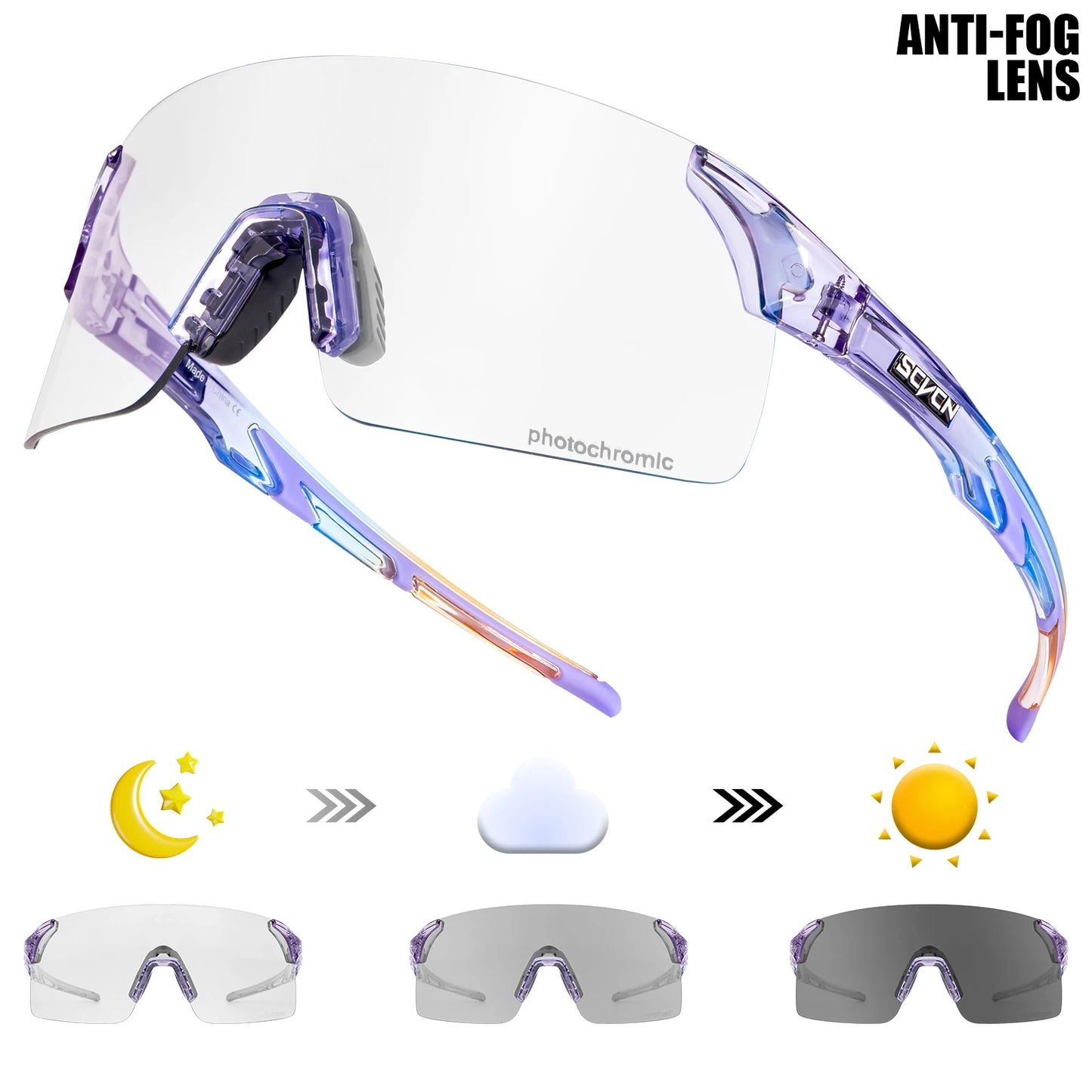 SCVCN Photochromic Cycling Glasses UV400 Anti-Fog MTB Sunglasses Men/Women