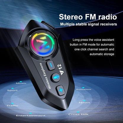Y12 Motorcycle Helmet Bluetooth Headset Dual Mic FM Radio Waterproof Speaker