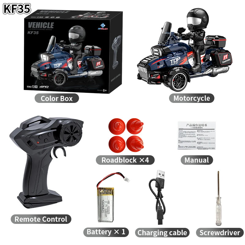 LED Lights RC Motorcycle 3.7V Remote Control Car for Kids 30M Range