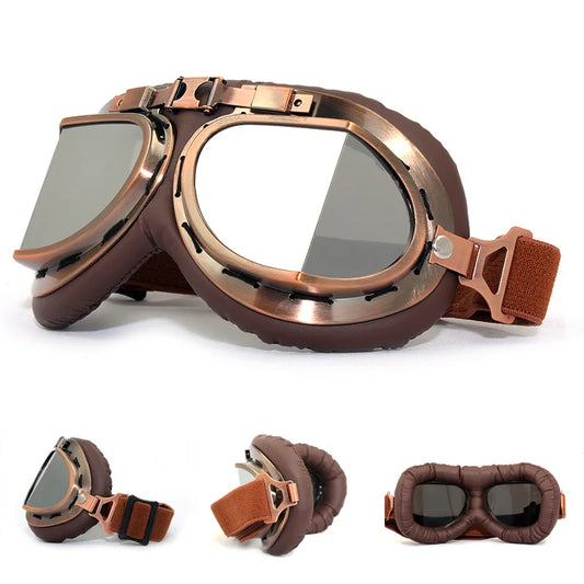 Vintage Leather Motorcycle Goggles Outdoor Bike Eyewear Retro Helmet