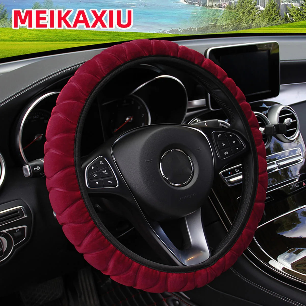Fluffy Flower Steering Wheel Cover 14.5-15 Inch Universal Car Accessory