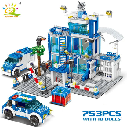 HUIQIBAO 753PCS City Police Station Building Blocks Set Boys DIY Car Figures Bricks Educational Toys For Children Adult Gift-EXPROTAS