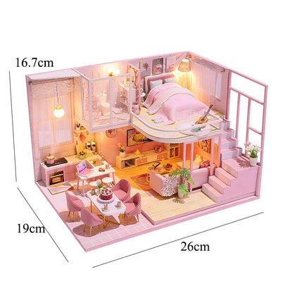 Wooden Miniature Duplex Dollhouse DIY 3D Puzzle Kit with Furniture LED Decoration Gift - EXPROTAS