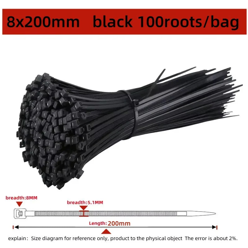 100Pcs Nylon Cable Ties Self-locking Fastening Straps for Home Office