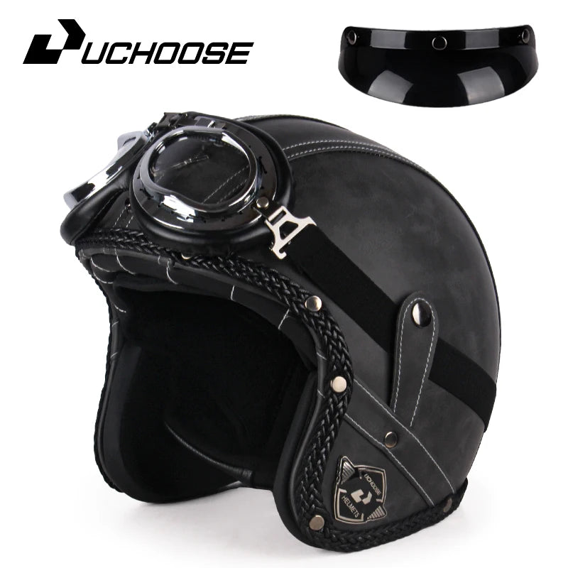 Uchoose Retro Motorcycle Helmet Open Face Chopper ABS Material Vintage
